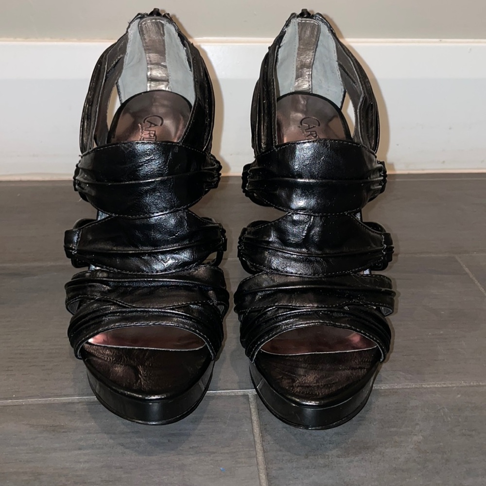 Carlos 5” heels, black, size 8
